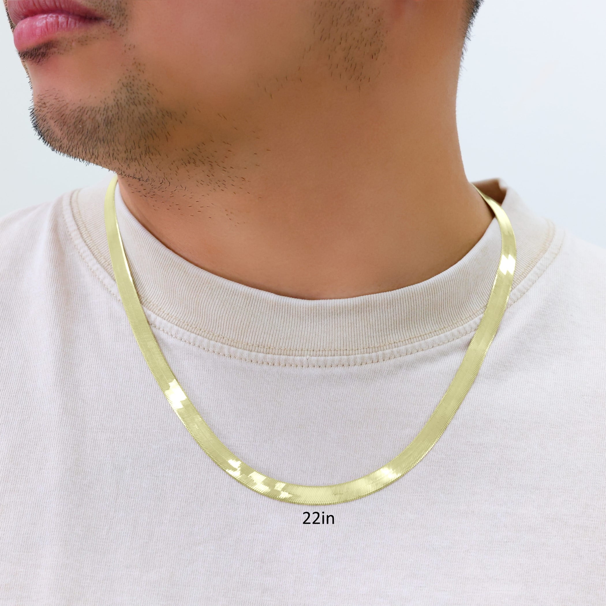 Nuragold 10k Real Yellow Gold Solid Herringbone Flexible 7mm Chain Necklace (16"-24") Italian Jewelry for Men & Women