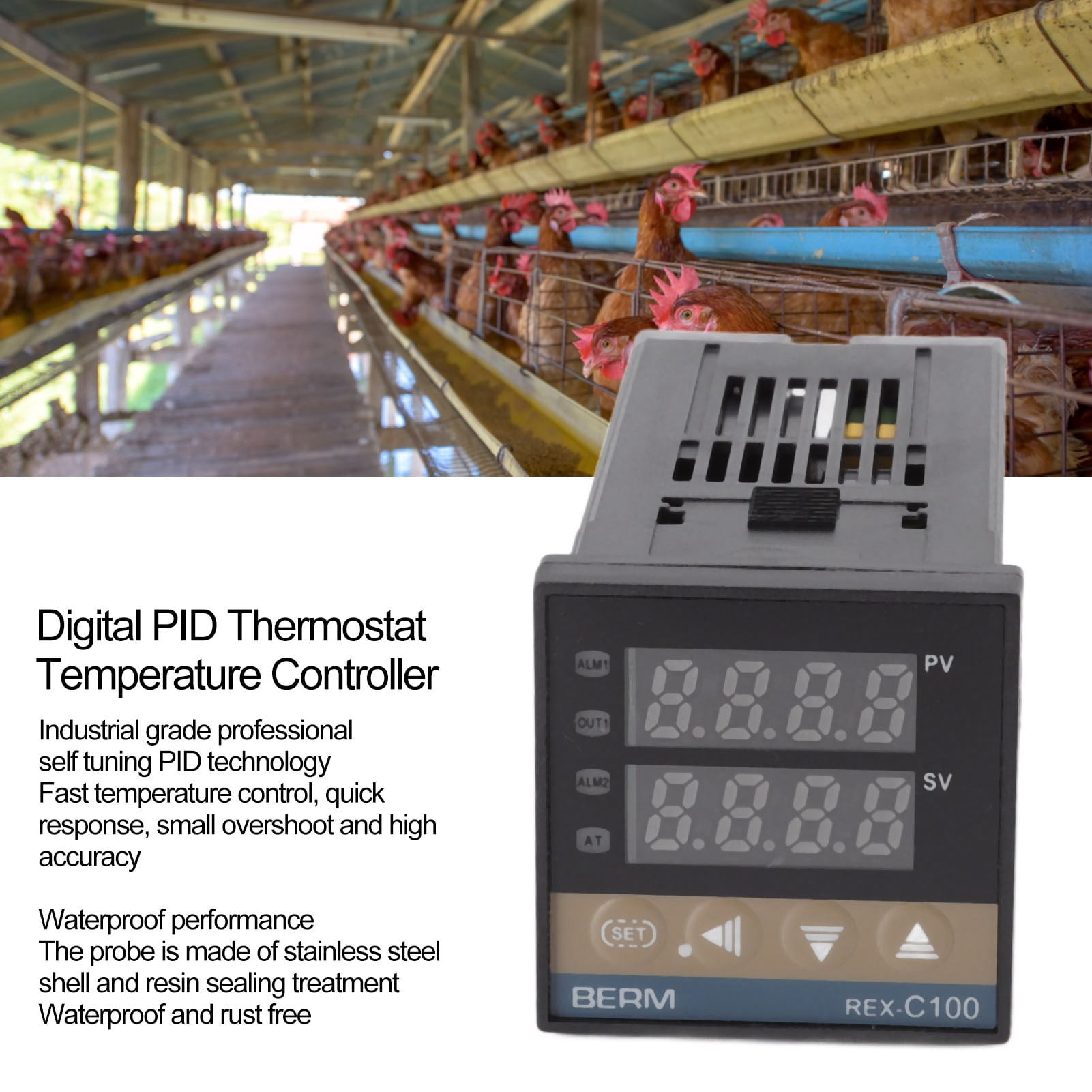 Digital PID Thermostat Temperature Controller, 0 To 1300  degrees Celsius  PID Temperature Controller Professional Waterproof  For Chicken House