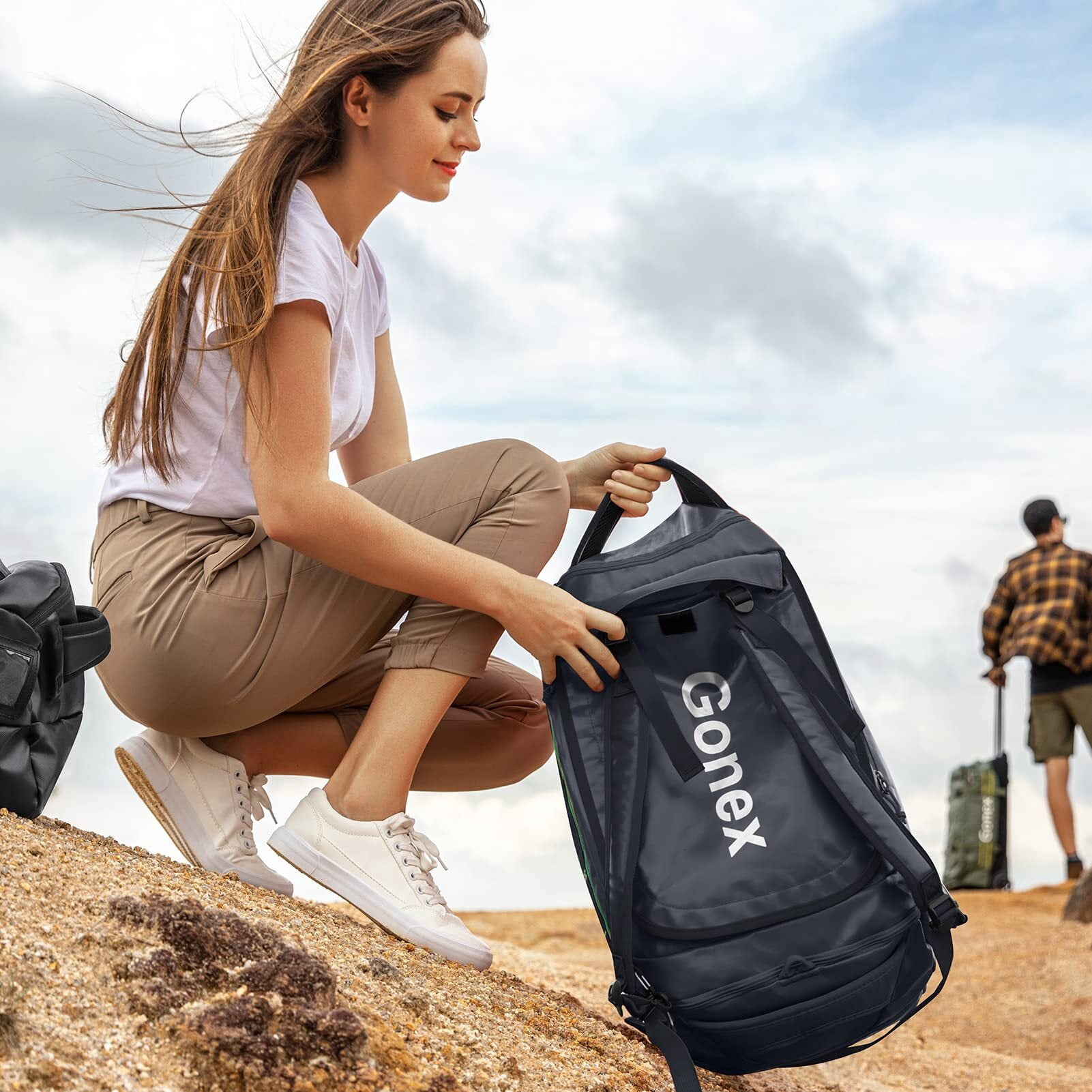 Gonex 60L Travel Duffel Bag Foldable Gym Bags Water-Repellent with Backpack Strap, Shoes Compartment