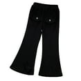 thumbnail image 2 of uublik Girls Pants 3-12 Years Flare Wide Leg Sweatpants Elastic Waist Bell Bottoms Pants for Kids Sweats Black, 2 of 4