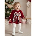thumbnail image 3 of Rdhnmea Newborn Baby Girl Velvet Christmas Romper Loose Fit Decorative Bow Bubble Bodysuit Long Sleeve Xmas Jumpsuit Infant Fall Winter Clothes, 3 of 9