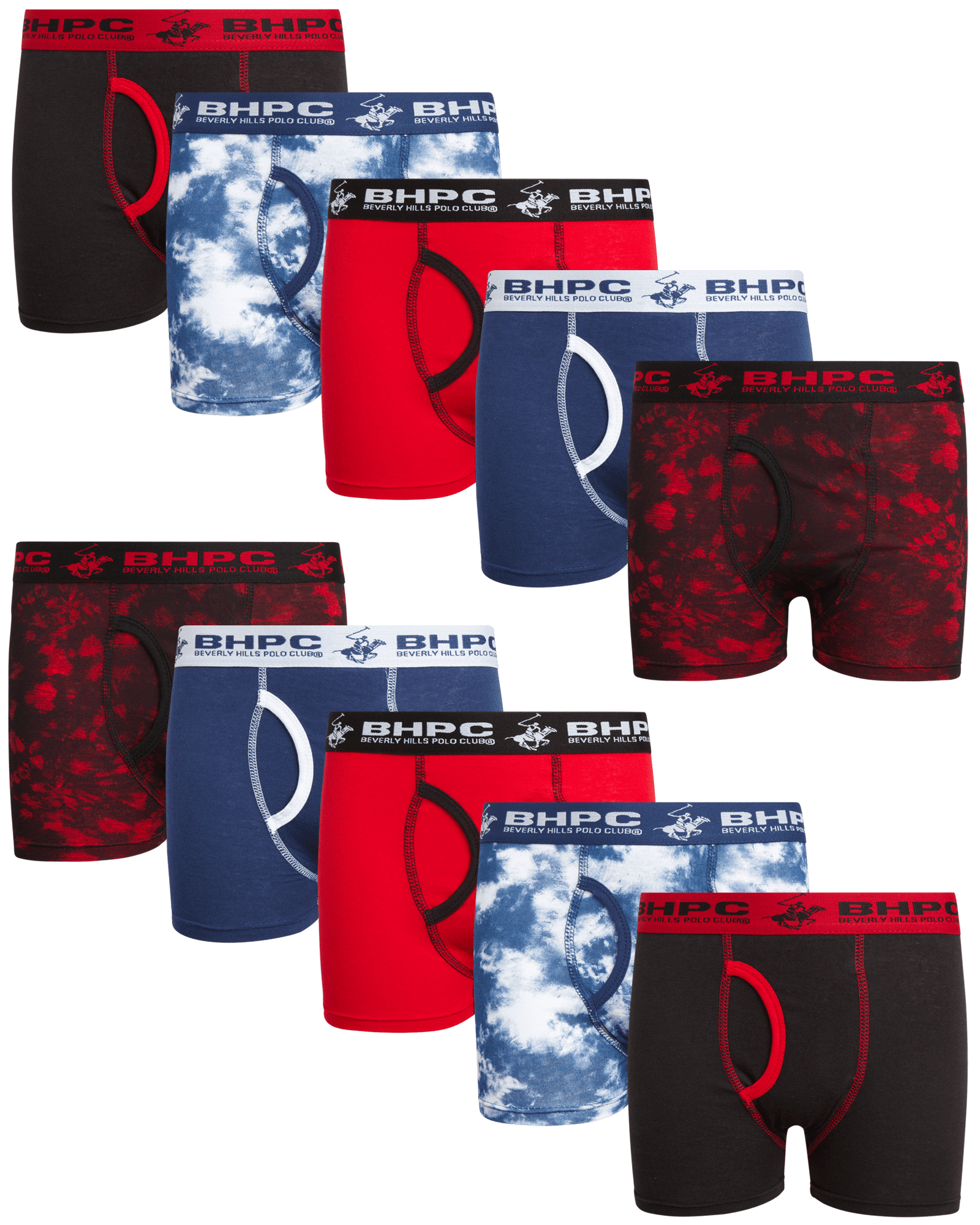 Beverly Hills Polo Club Boys' Underwear - 10 Pack Cotton Boxer Briefs  (Size: 4-18) 