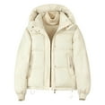 thumbnail image 5 of Women's Cropped Puffer Jacket with Hood Zip Up Warm Quilted Coat White XXL, 5 of 5