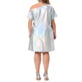 thumbnail image 3 of Agnes Orinda Women's Plus Size Dress Glitter Asymmetrical Neck One Shoulder Metallic Party Holographic Disco Dresses 3X Silver, 3 of 6