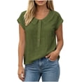 thumbnail image 3 of VBVC Women's Peter Pan Collar Cotton Linen Blouses , Ladies' Cap Sleeve Half Button Shirts , Casual Summer Tops For Women,Army Green,S-2XL, 3 of 8