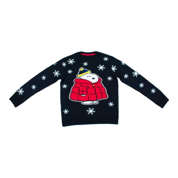 Suéter Navideño Peanuts Ugly Sweater Talla M Snoopy Unisex Manga Larga Negro