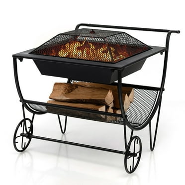 Resenkos Logs Stand Stacker Holder,Firewood Log Rack,Outdoor Wood Burning Fire Pit with Log Storage Rack and Wheels