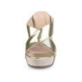 thumbnail image 6 of BLISSFUL STEP Women's Shoes Platform Wedge Cross Strap Studs Fabric Upper Open Toe Heels Sandals  Gold 6, 6 of 7