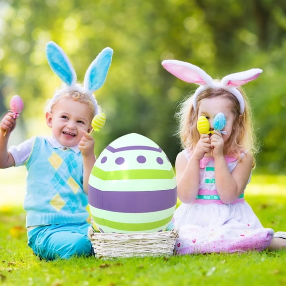 YOHAVEN Inflatable Easter Egg Bunny Yard Decoration, Outdoor PVC Blow-Up Prop For Lawn Patio Or Garden, Quick Setup Weather-Ready Seasonal Display, Colorful Festive Statement For Spring Parties