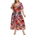 thumbnail image 1 of Eternatastic Floral Printed Wrap V-Neck Short Sleeve Split Beach Party Maxi Dress Women Plus 0XL Red, 1 of 7
