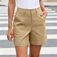 thumbnail image 3 of Bloomae Women Stretchy Shorts Trendy Solid Color Button Elastic High Waisted Short Pants Lightweight Summer Dressy Casual Chino Shorts with Pockets, 3 of 10