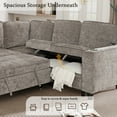 thumbnail image 4 of Modular Sectional Sleeper Sofa with Pull Out Bed, Chenille L Shaped Couch with USB Charging, Cup Holders and Storage Seat, 5 Seat Convertible Sectional Couches for Living Room, Light Brown, 4 of 7