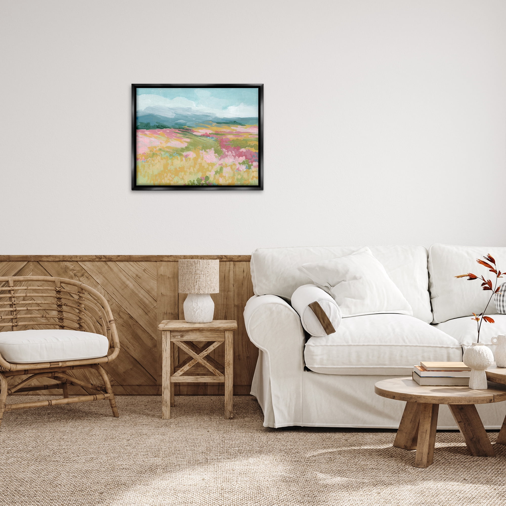 Stupell Industries Abstract Meadow Flowers Landscape Painting Black Floater Framed Canvas Art Print Wall Art, 31 x 25