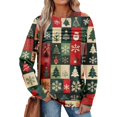 thumbnail image 2 of Women's Casual Long Sleeve Round Neck Sweatshirt Fit Pleated Top with Christmas Print for Fashionable Holiday Outfits and Comfortable Wear,Dark Green,M, 2 of 6