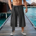 thumbnail image 2 of Zylarhe Men's Pants, Summer Casual Trousers Lightweight Flowy Wide Leg Cropped Pants With And Pleats For Comfort Big Black L, 2 of 5