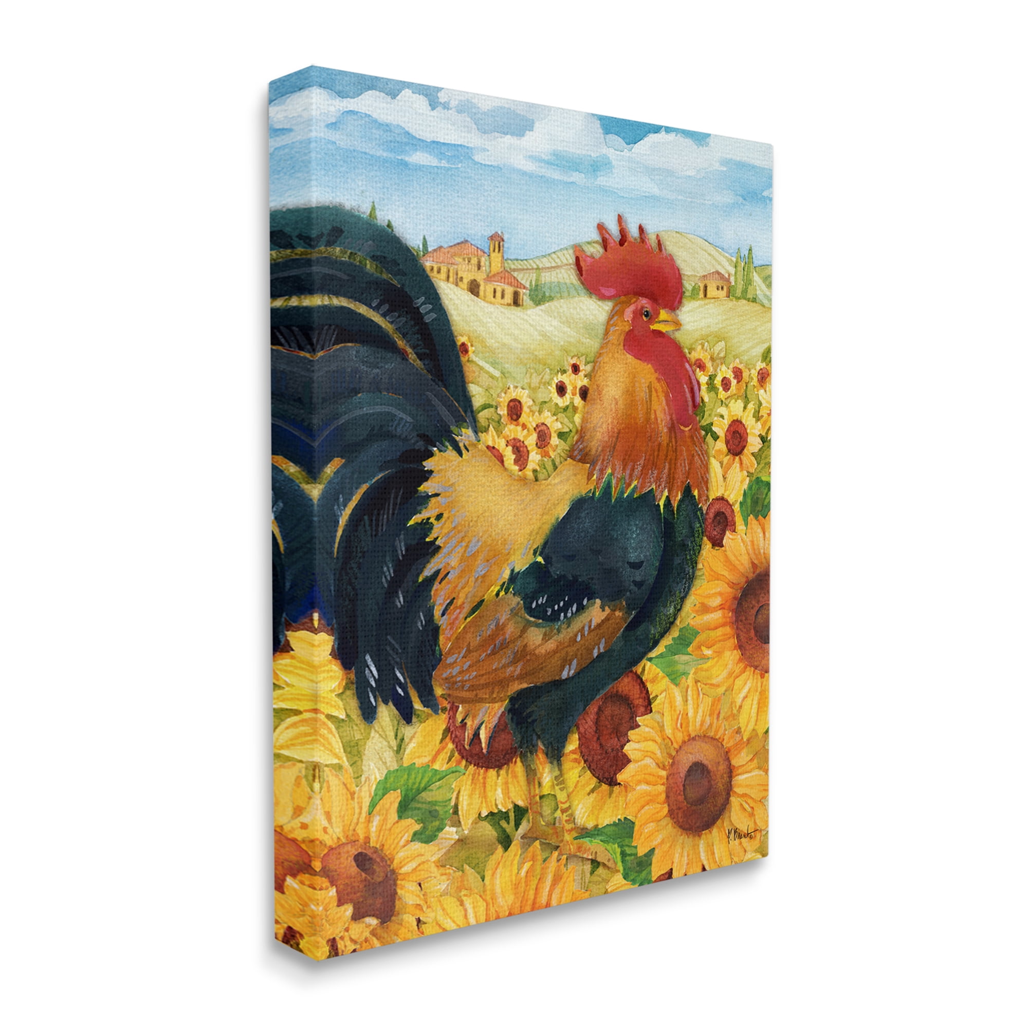 Stupell Industries Rooster in Sunflower Fields Animals & Insects Painting Gallery Wrapped Canvas Print Wall Art, 24 x 30