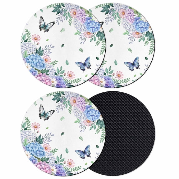 Spring Flowers Coasters Set of 4, Absorbent Coasters for Drinks, Watercolor Floral Butterflies Botanical Coaster for Desk Coffee Table Protection, Home Decor House Warming Gifts 4"