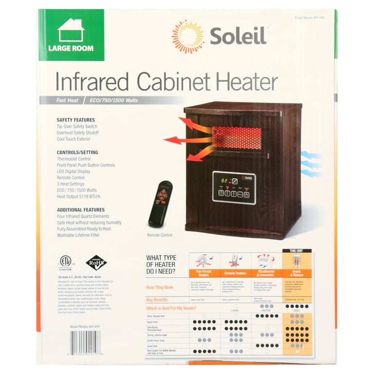 Soleil Electric Infrared Quartz Cabinet Heater with Remote