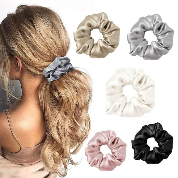 Velvet Scrunchies for Girls,Big Hair Scrunchies for Thick Hair,Soft Bobbles Thin Elastic Hair Tie,Silk Satin Hair Ties,Ponytail Holder Hair Accessories,Perfect Gifts For Women 5Pcs