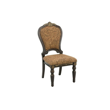 Benzara Wooden Tuscan Style Side Chair With Fabric Upholstery, Set of 2, Cherry Brown