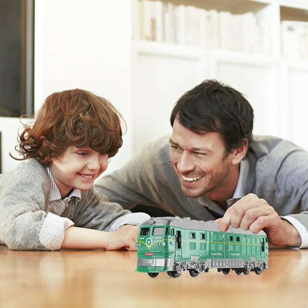 Train inertiel à double tête pour enfants rétro vert en cuir piste Train  électrique lumière et effet sonore modèle jouet cadeau de noël 