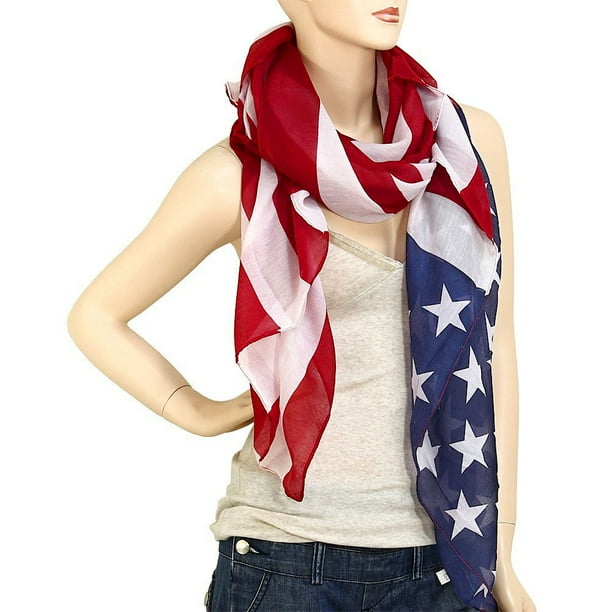 USA American Flag Scarf Beach Wrap Soft Lightweight 72" X 36" Navy Red