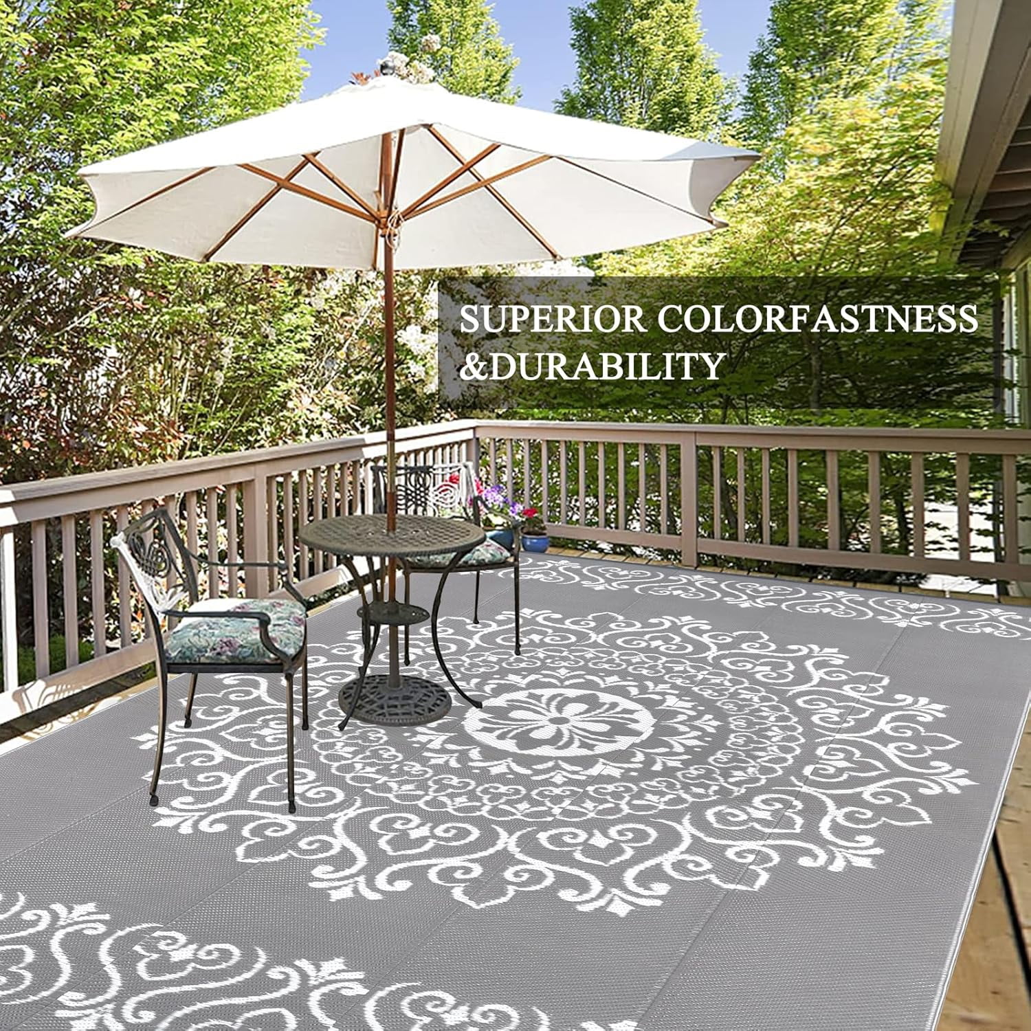 MJIAexp 6'x9' Gray Outdoor Rug Patio Rug Waterproof RV Outdoor Rug Camping Rugs Reversible Plastic Straw Rug Large Outdoor Mat for Camping, Balcony Apartment, Patio, Porch, Picnic, Beach