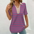 thumbnail image 2 of fatyb Tshirts for Women V Neck Striped Tunic Shirts with Collar Casual Womens Short Sleeve Loose Blouses, 2 of 5