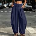 thumbnail image 6 of QSAWXQZ Women's Jogger Pants Drawstring Elastic Waist Loose Tapered Leg Trousers with Pockets Adjustable Hem Bottoms S, 6 of 9