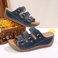 thumbnail image 6 of Yyuenw Triple Strap Buckle Wedge Slide Sandals Women PU Open Toe Slip On Holiday Footwear, 6 of 9