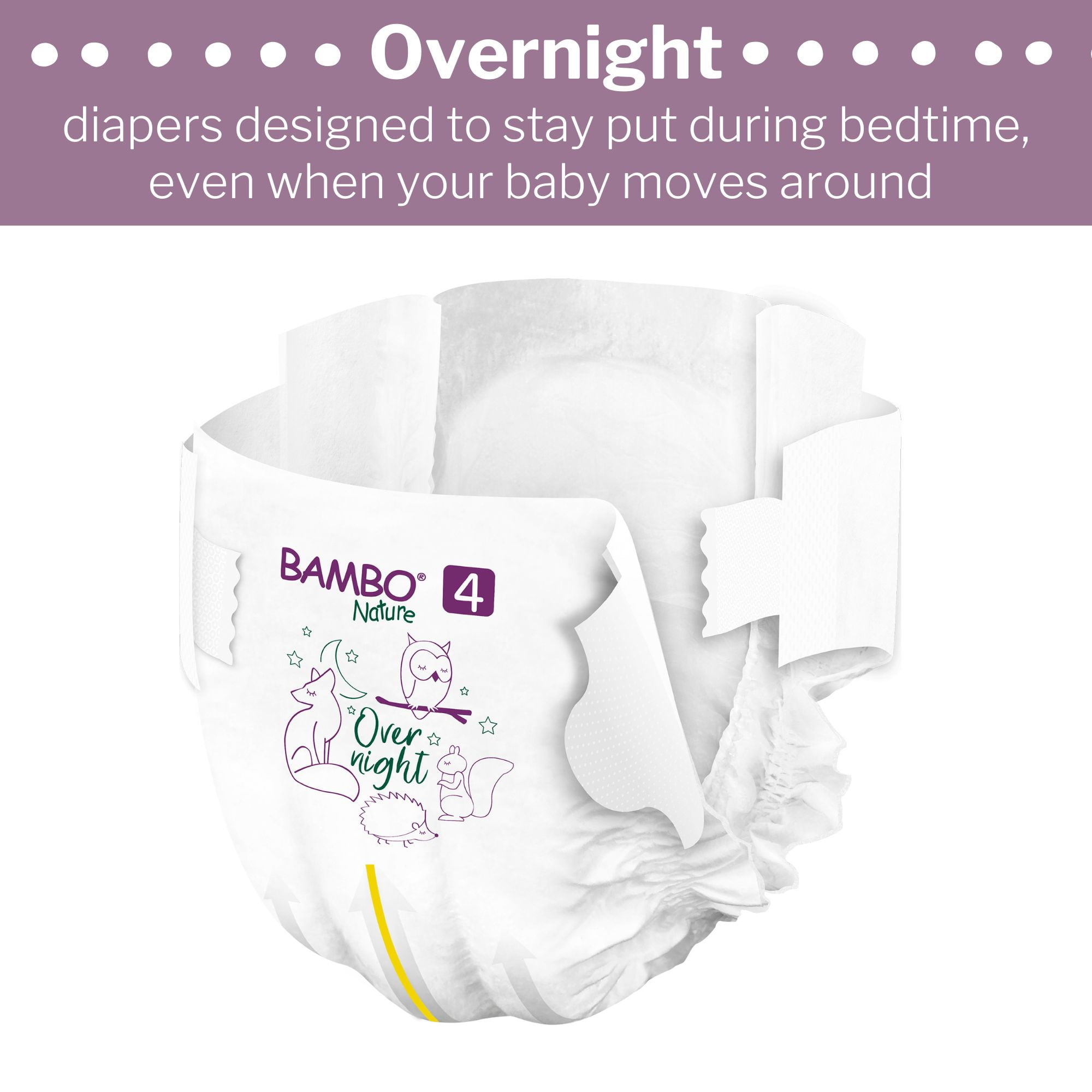 Bambo Nature Overnight Diapers, Eco-Friendly Disposable Baby Diapers - Size 4, 15-31 lbs, 24 Count, 4 Packs, 96 Total