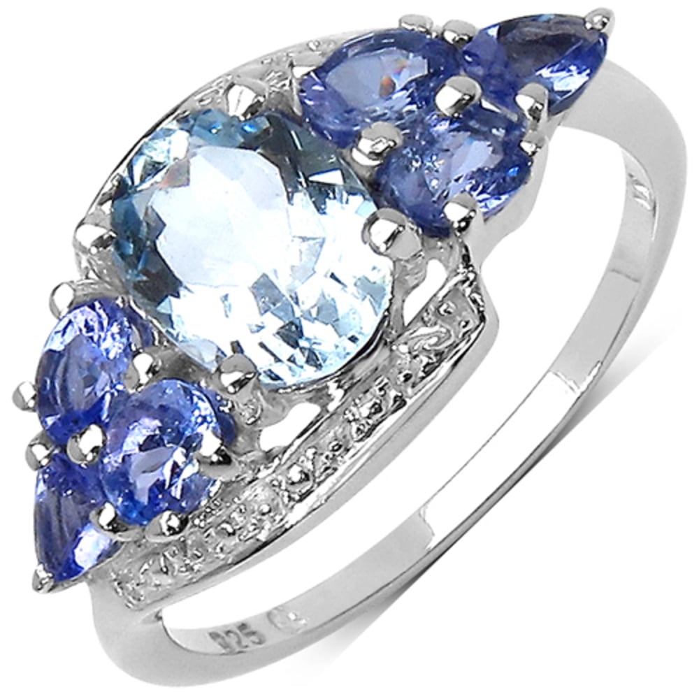 Bonyak Jewelry Genuine Oval Opal and Tanzanite Ring in Sterling Silver Size 7.00 
