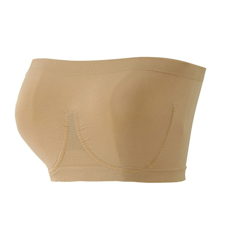 Qcmgmg Strapless Bras for Women Push Up Bandeaus Seamless Comfort