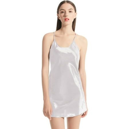 

Fashion Women Sexy Ice Silk Sleep Dress Summer Cooling Nightdress V-Neck