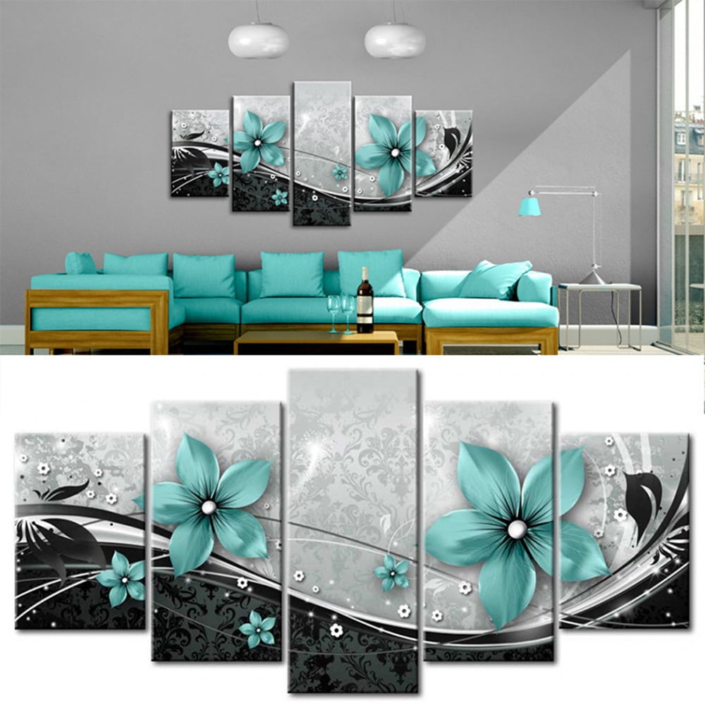 5Pcs Unframed Modern Flower Canvas Painting Wall Art Home Decor Picture Decor 