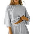 thumbnail image 4 of Women 2 Piece Outfits 3/4 Sleeve Tops and Elastic Waist Shorts Lounge Sets, 4 of 6