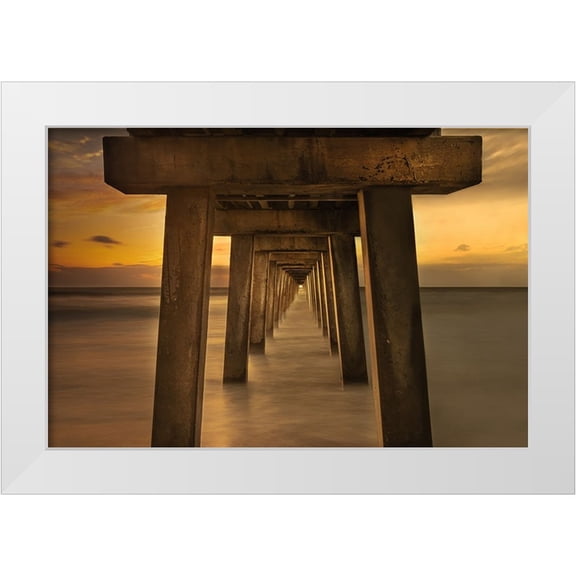 Cai, James 14x11 White Modern Wood Framed Museum Art Print Titled - Sunset under the Pier