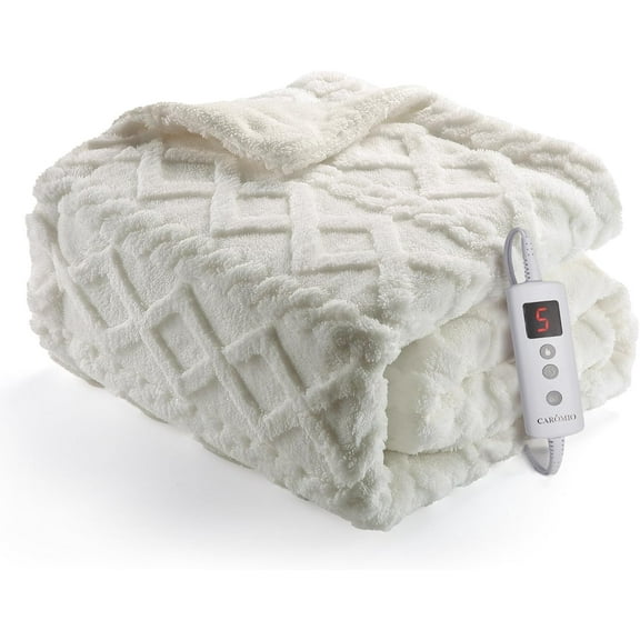 IdealHouse Heated Throw Blanket 50"x60", Thick Sherpa Electric Blanket with 10 Heat Levels and Timer, Machine Washable, Off White