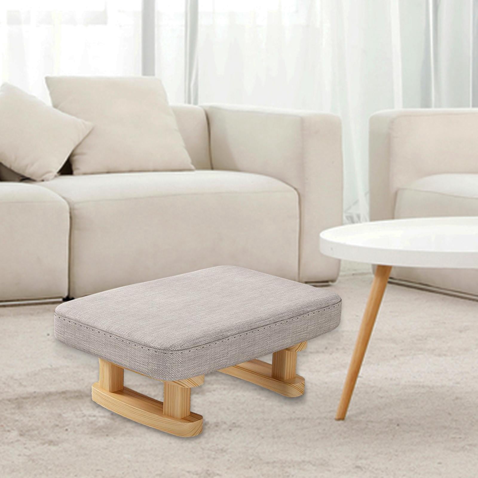 Small Low Ottoman Foot Rest with Wooden Legs, Shoes Changing Chair, Soft Rectangle Chair Step Stool, Padded Footstool for Living Entryway gray