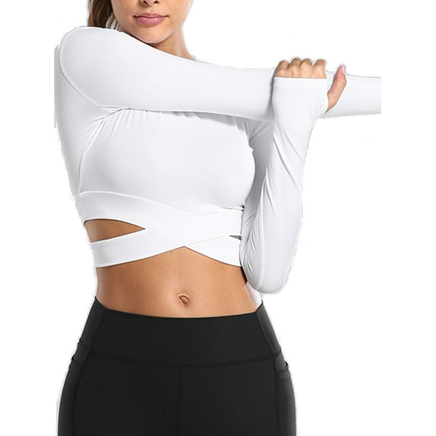Sexy Dance Women's Crop Top Yoga Shirts Moisture-Wicking Tummy Cross Gym  Fitness Running Long Sleeve Compression Shirts Athletic Activewear for Women  Girls - Walmart.com