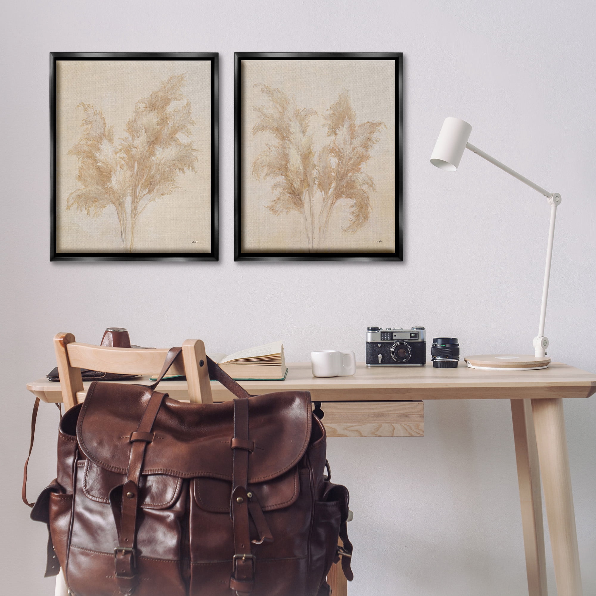 Stupell Industries Rural Reeds Studies Botanical & Floral Drawing Black Floater Framed Canvas Art Print Wall Art, 25 x 31, Set of 2
