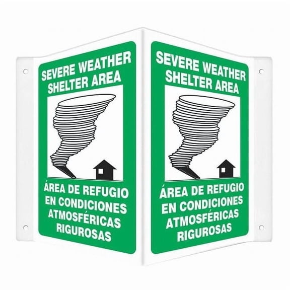 High Visibility Safety Sign, 12 in Height, 14 in Width, PETG, V-Shape Projection, English, Spanish