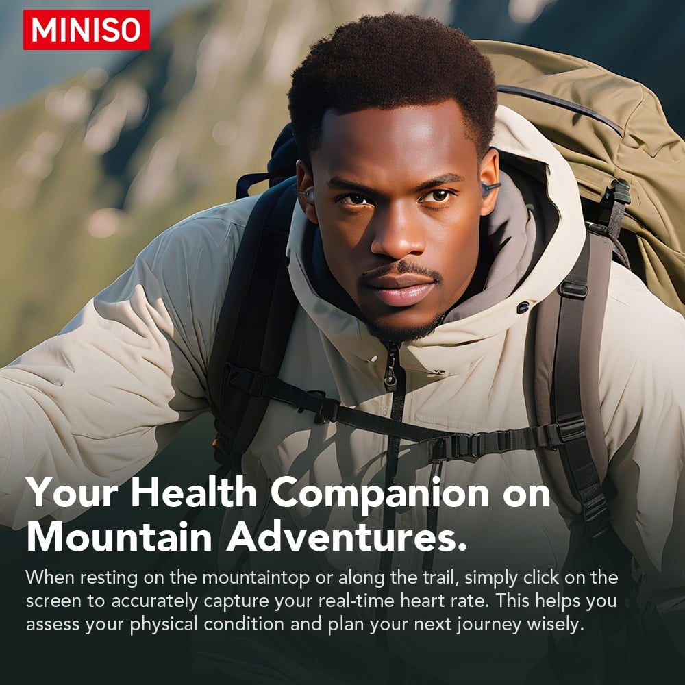 Miniso MS212-Clip-on Earbuds, Heart Rate Bluetooth Noise Cancelling Wireless Headphones, Fitness Tracker, 30H Playtime, IPX5 Waterproof