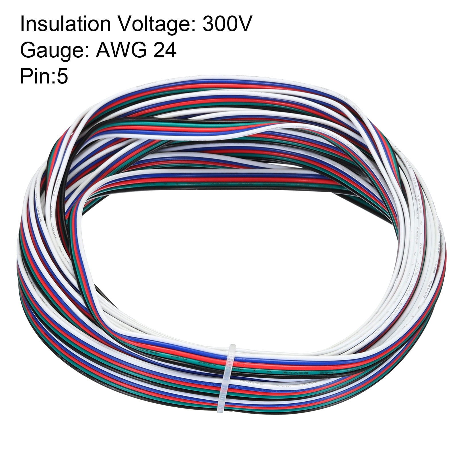 Uxcell 24 Gauge 5 Conductor Electrical Wire Tinned Copper Cable 25FT Stranded Wire for LED Strips Lamps Residential Wiring