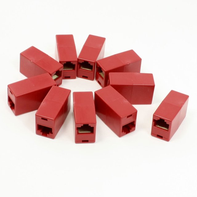 Conector Doble Rojo RJ45 F/F Acoplador Modular de Red en Línea Adaptador 10 Pcs