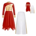 thumbnail image 6 of iiniim Girls Praise Dance Dress Long Sleeve Church Robe With Palazzo Pants Outfit Worship Liturgical Dancewear Red&White 14, 6 of 7