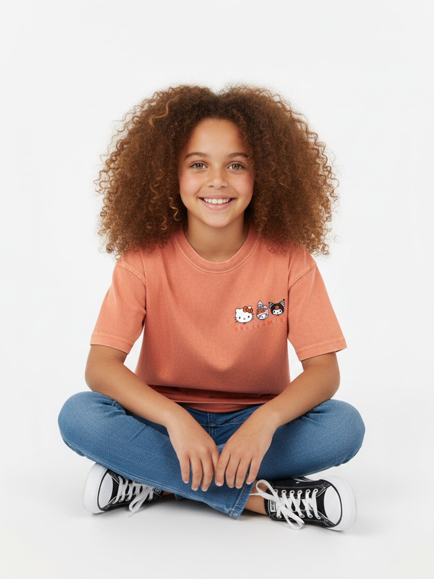 Hello Kitty and Friend’s Girl’s Boxy Halloween Crewneck Tee with Short Sleeves, Sizes 4-16