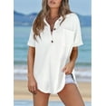 thumbnail image 2 of Women Waffle Knit Tops Henley Shirts Short Sleeve V Neck Solid Color Casual Tunic White XL, 2 of 4