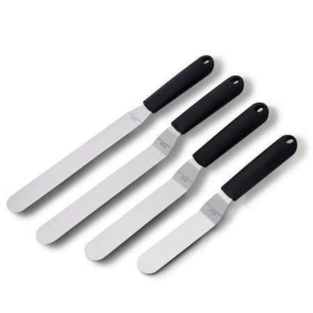 GA Homefavor Cake Spatula Palette Knife Set, Angled Stainless Steel Icing Spatula Set, Set of 4 Offset Cake Decorating Spatula Knives with Non-Slip Polypropylene (Best Spatula For Icing Cake)