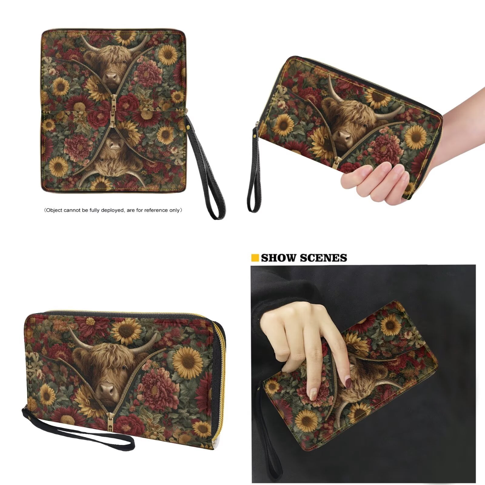 TSOVTHRID Highland Cattle Sunflower Print Purses for Women Waterproof Handbag with Matching Wallet Set Leather Shoulder Bag Tote Satchel with Purse for Ladies Shopping